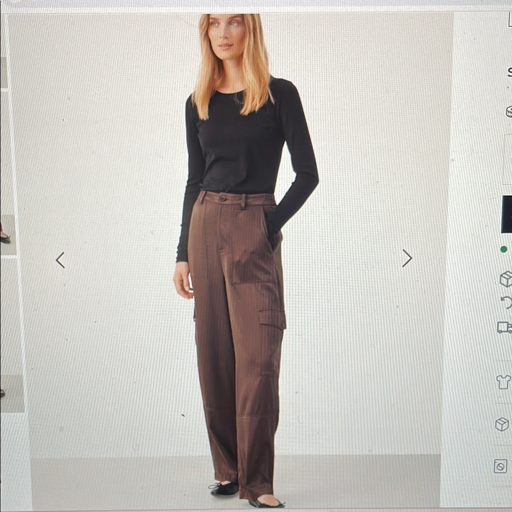 Part two dark chocolate satin wide leg Cargo Pants